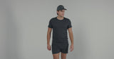 Man modeling Glides Navy Casual T-Shirt and Gray Classic Cap